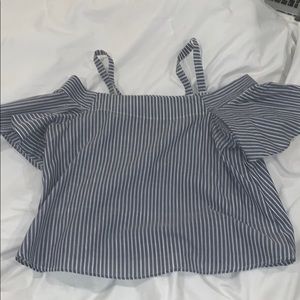 Mind Code off the shoulder gray striped top.
